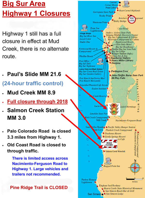 Highway 1 Road Closures Map Map Of The Usa With State Names